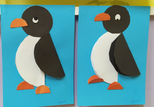 Zdjęcie przedstawia pingwiny metodą origami z koła